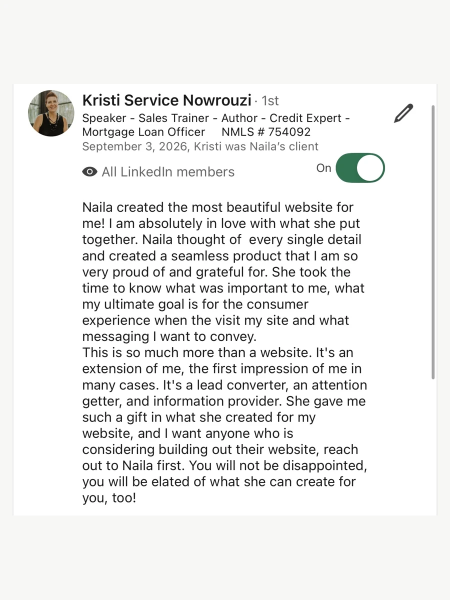 Original LinkedIn recommendation from Kristi Service Nowrouzi